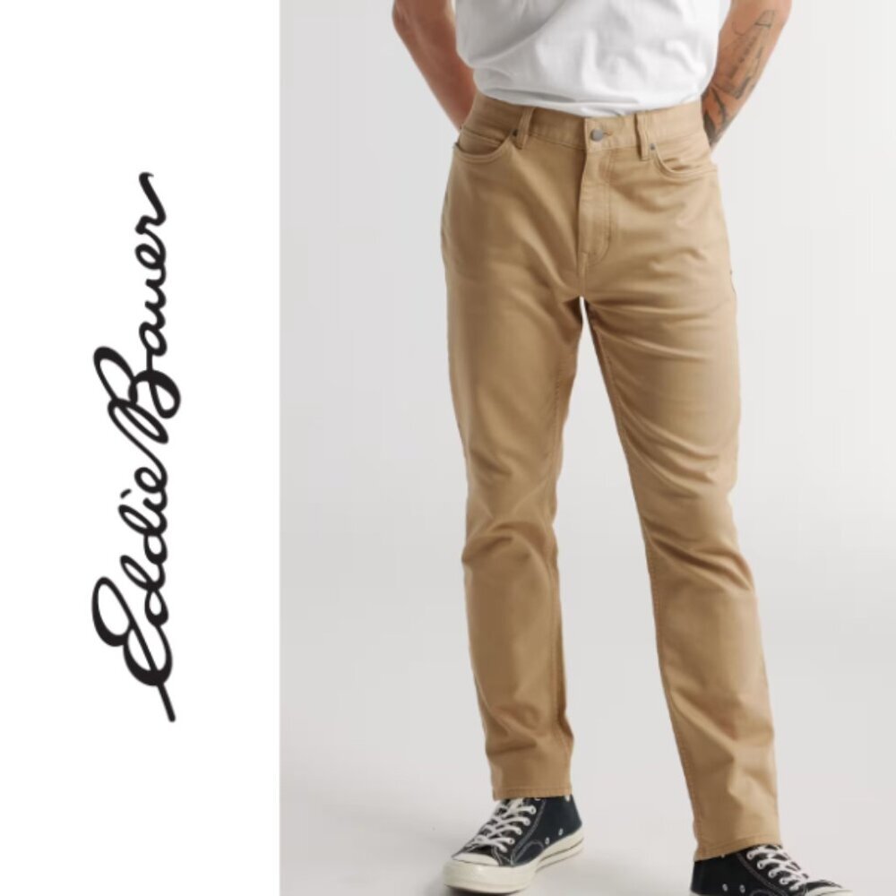 Eddie Bauer Men’s 32x30 Stretch Canvas 5 Pocket Utility Pants Straight Fit Tan
